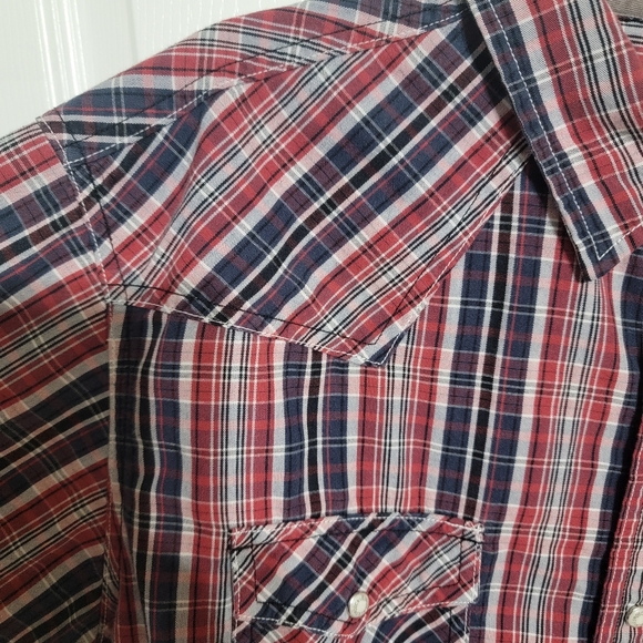 Dickies Western Blue/Red/White Plaid Long Sleeve Snap Front Men's Size XLT - Picture 9 of 10